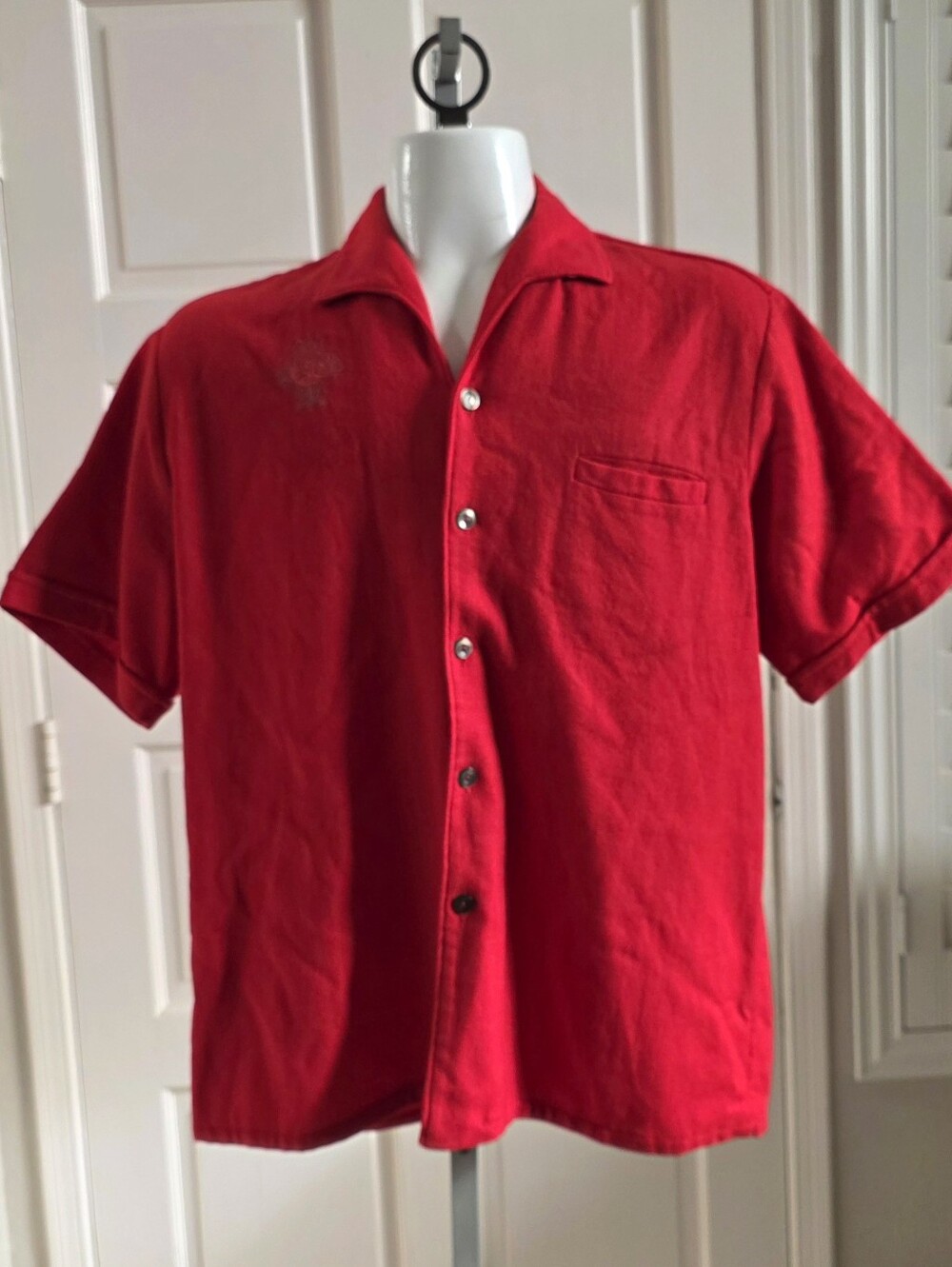 1950s 60s California Sportsman by Cal-made Woolynella Red Button-Up Shirt Large